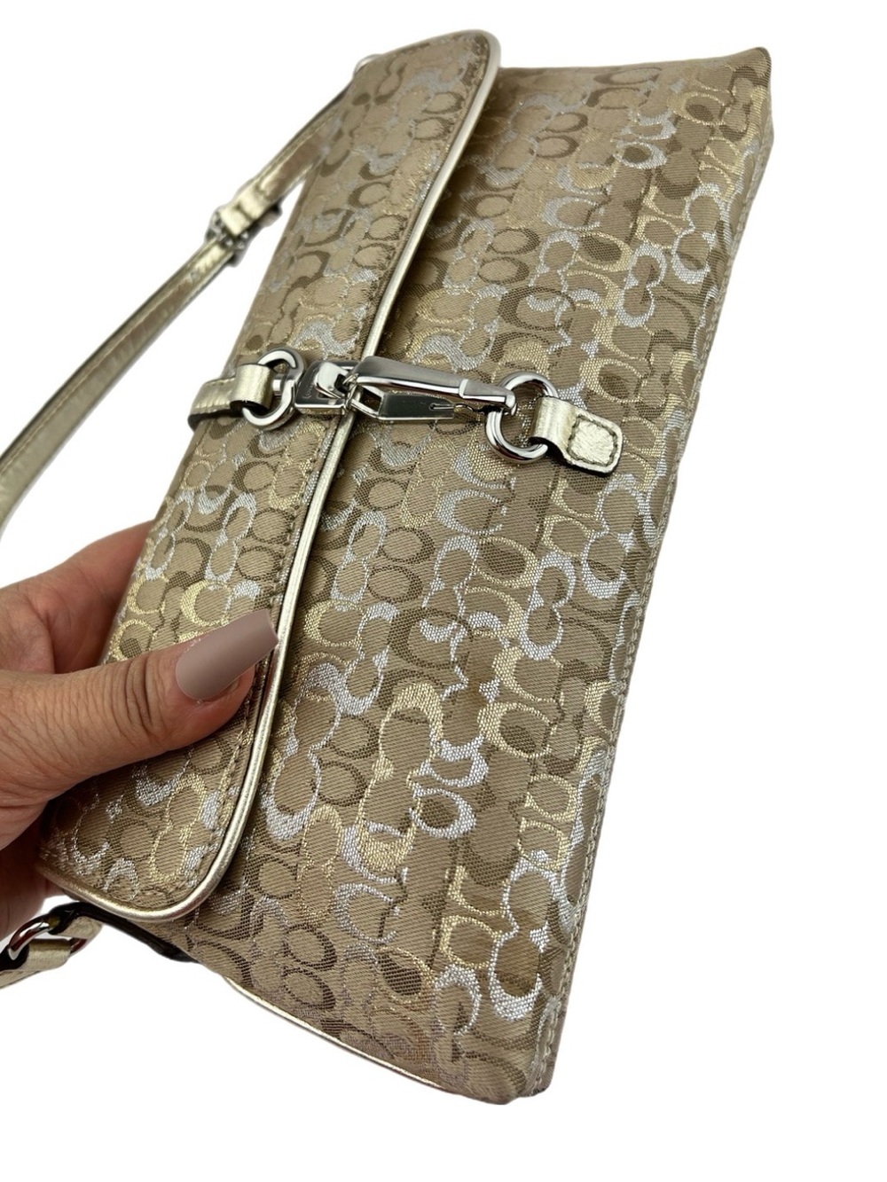 Y2K COACH Hampton Gold Signature Canvas/Leather Handbag -Style 8946 Vintage - Picture 6 of 16